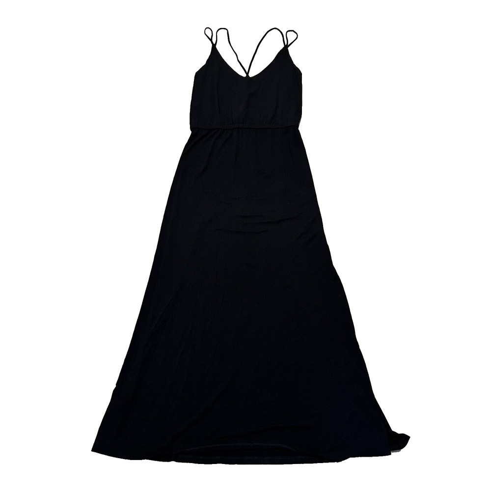 David Lerner New York Black‎ Maxi Dress Double Strap Slit V-Neck Large Made USA